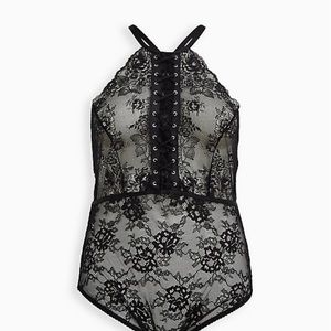 NWT Torrid Laced up Lace Bodysuit with open back in black size 1X(14/16)